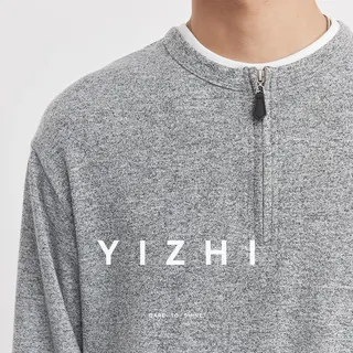 260g Heavyweight Half Zip Fake Two-Piece Crew Neck T-Shirt Men 2026 Spring Heather Grey Texture Soft Long Sleeve Casual Tops