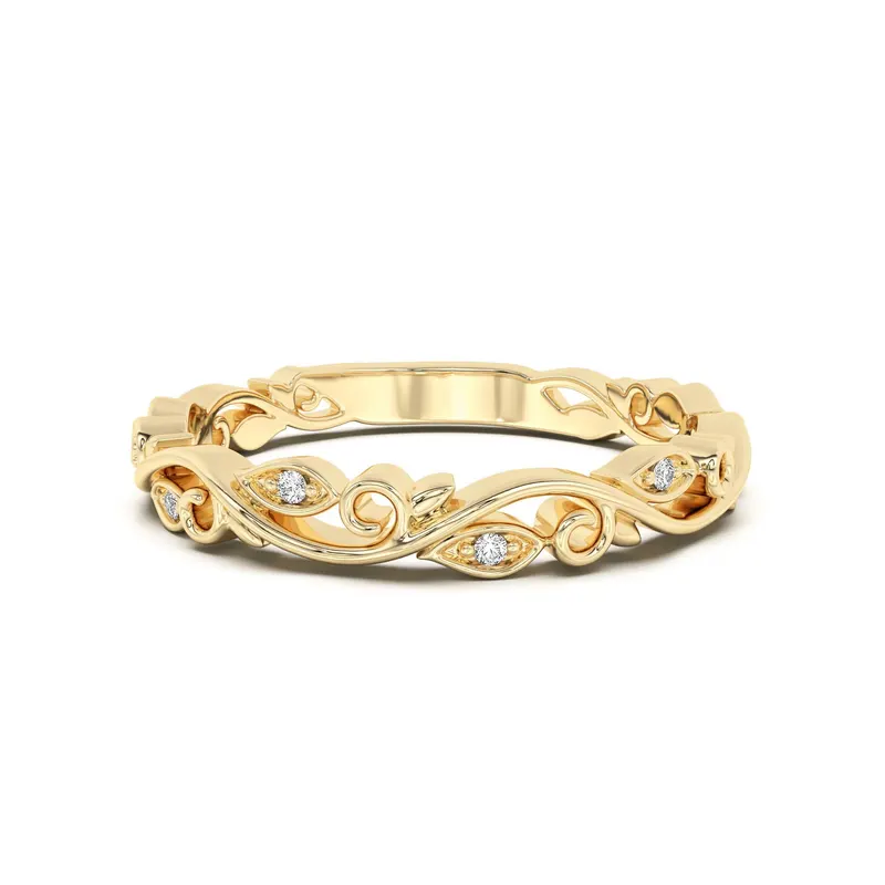 Obrączka Ślubna Bold Vine Bezel Set Laboratoryjny Diament 585 Żółte Złoto (14K)