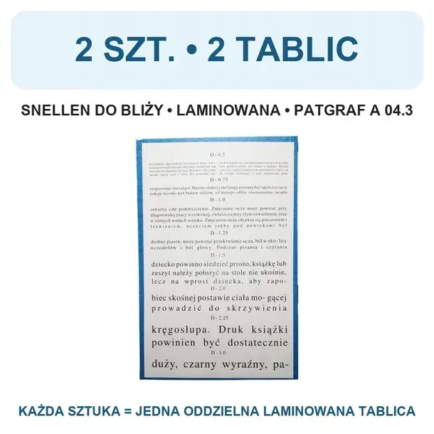 Tablica okulistyczna do bliży Snellena laminowana PATGRAF 2 szt.