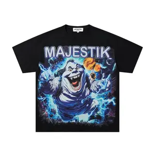 MAJESTIK American cartoon pattern short-sleeved T-shirt with loose straight-printed sequined rock band top design