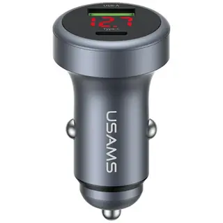 USAMS Ładowarka samochodowa 45W USB-A USB-C LED Aluminium