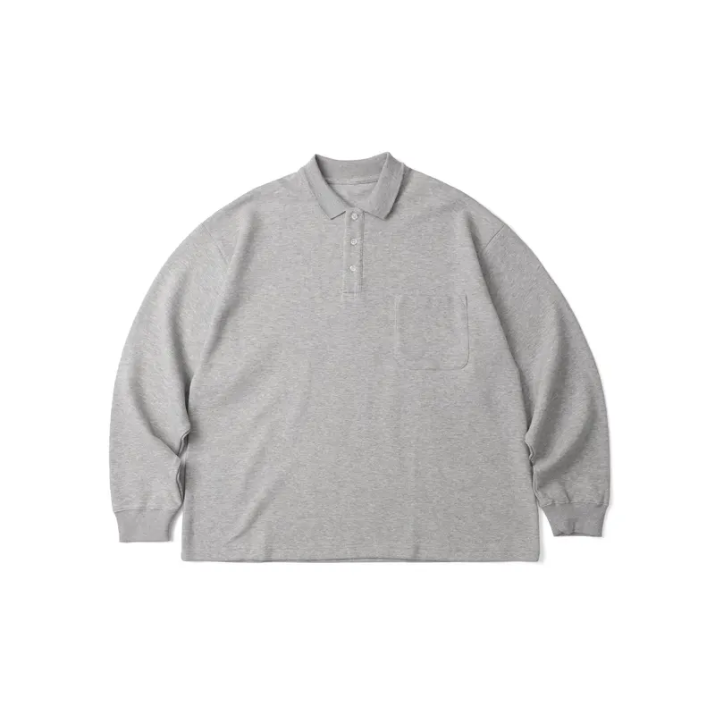 Spring New Men's Long-sleeved POLO Collar Middle-aged and Old Large Loose Olid Color Top Collar Patchwork Pocket Casual