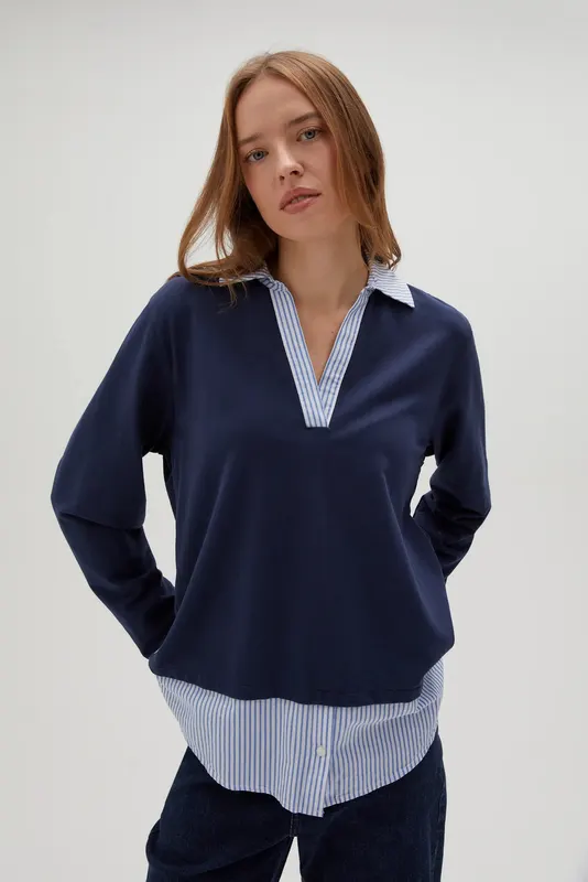 Bluza z kołnierzykiem granatowa