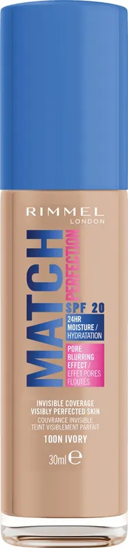 Rimmel Match Perfection Nawilżający Podkład do Twarzy z Filtrem SPF20 100N Ivory