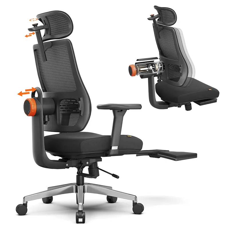 NOWOŚĆTRAL MagicH-BPro Ergonomiczne krzesło z podnóżkiem, czarne
