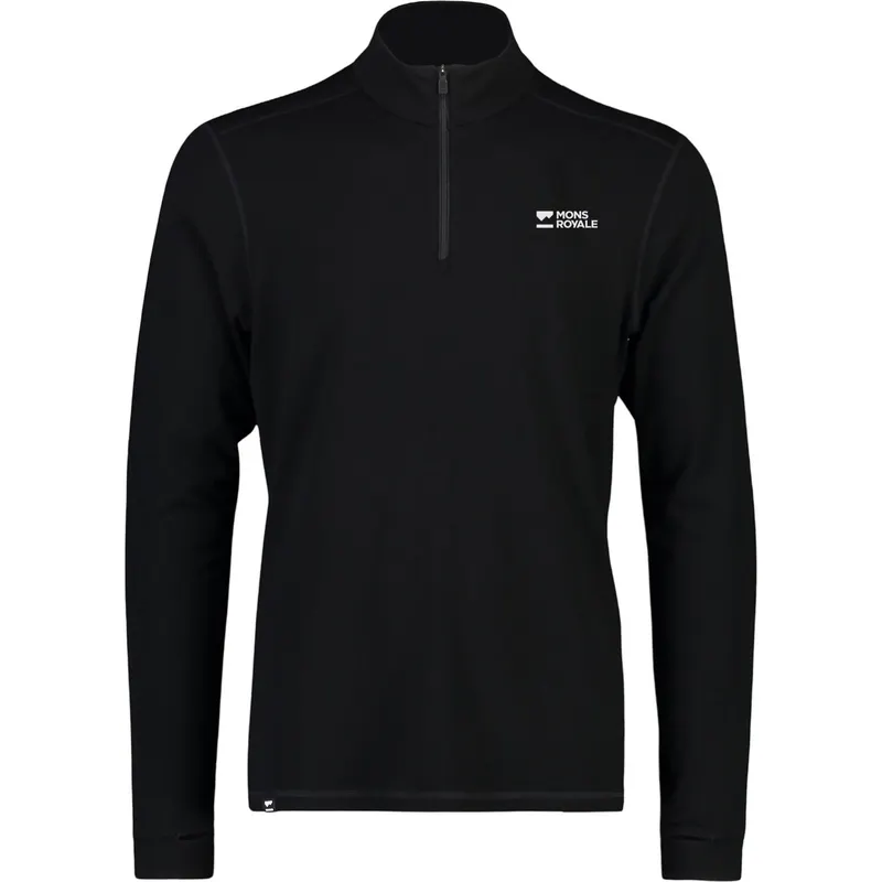 Mons Royale Cascade Merino Base Layer 1/4 Zip, koszulka termoaktywna, męska, czarna
