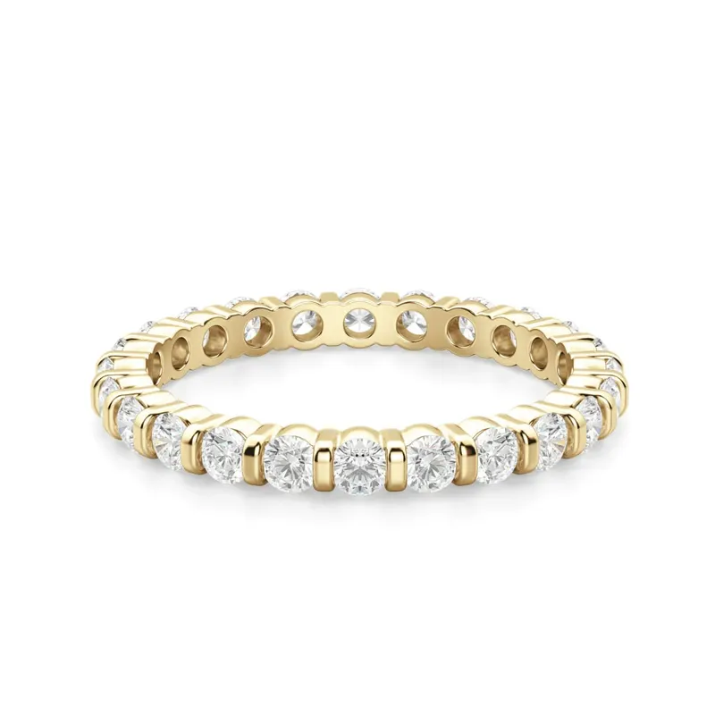 Obrączka Ślubna Eternity Bar Set z Okrągłymi Kamieniami 2.00 mm Laboratoryjny Diament 585 Żółte Złoto (14K)