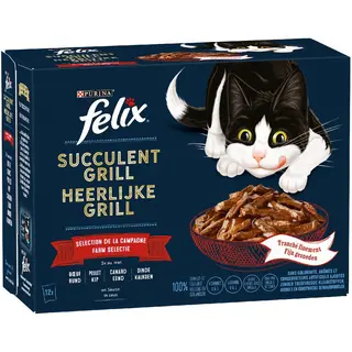 3 + 1 gratis! 4x Felix, karma mokra dla kota, różne rodzaje - 4 x (12 x 80 g) Tasty Shreds w sosie, wiejskie smaki, (36 + 12 gratis!)