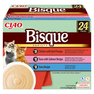 INABA Ciao Bisque Zupa krem z tuńczykiem, kurczakiem, wołowiną i łososiem Box - przysmak dla kota - 24x40g