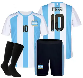 Strój Piłkarski Messi Argentyna Koszulka Spodenki Getry r. 128 Euro 2024