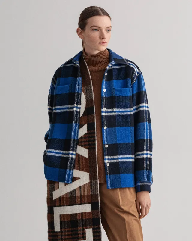 Gant Koszula Damska W Kratkę Z Długim Rękawem Oversize Fit Niebieska