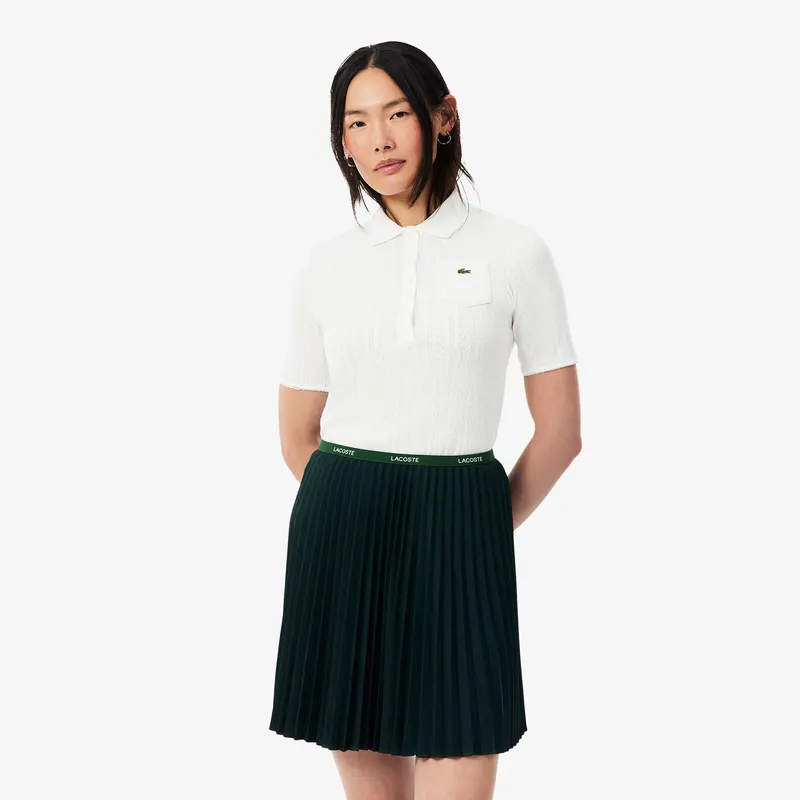 Lacoste Ażurowa Koszulka Polo Slim Fit Z Dzianiny Pointelle Kremowa