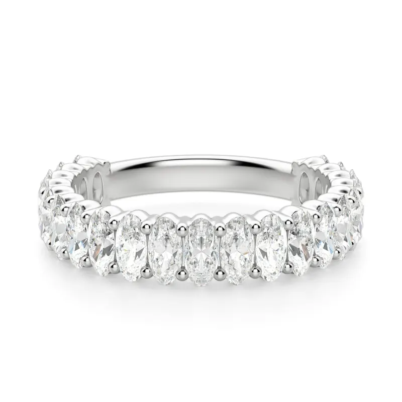 Obrączka Ślubna Half Eternity z Owalnymi Kamieniami 4x3 mm Laboratoryjny Diament 585 Białe Złoto (14K)