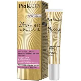 Perfecta 24K Gold&Rose Oil luksusowy krem przeciwzmarszczkowy pod oczy z 3% kompleksem 24K Gold & Rose Power, kofeiną i kwasem hialuronowym 15 ml