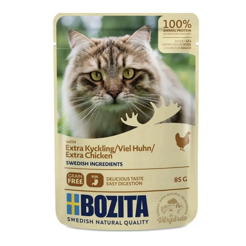 BOZITA Mięsne kawałki w sosie z kurczakiem – mokra karma dla kota – 85g