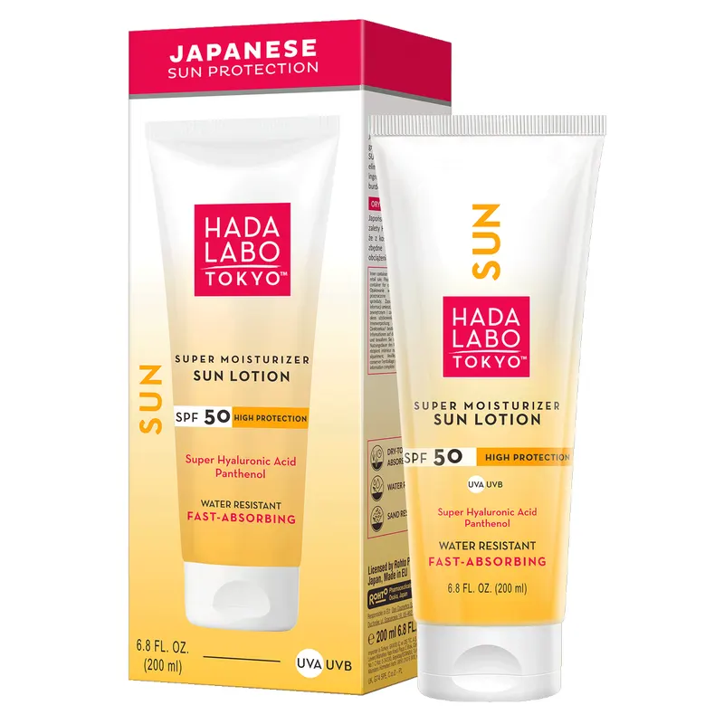Hada Labo Tokyo Sun Lotion emulsja do opalania SPF 50 do ciała z Super Hyaluronic Acid™, D-pantenolem i skwalanem 200 ml