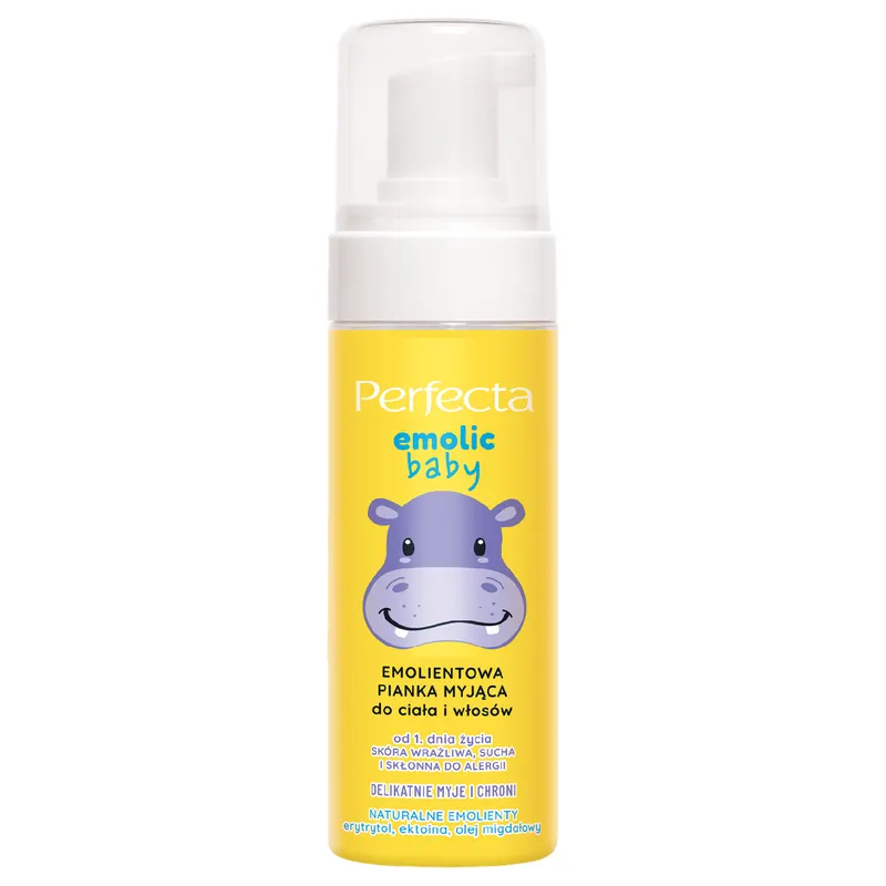 Perfecta Emolic Baby emolientowa pianka myjąca do ciała i włosów z olejem migdałowym, ektoiną i pantenolem 160 ml