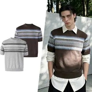 male shirts Wool blend old money style round neck knitted short sleeved breathable and cool short sleeved