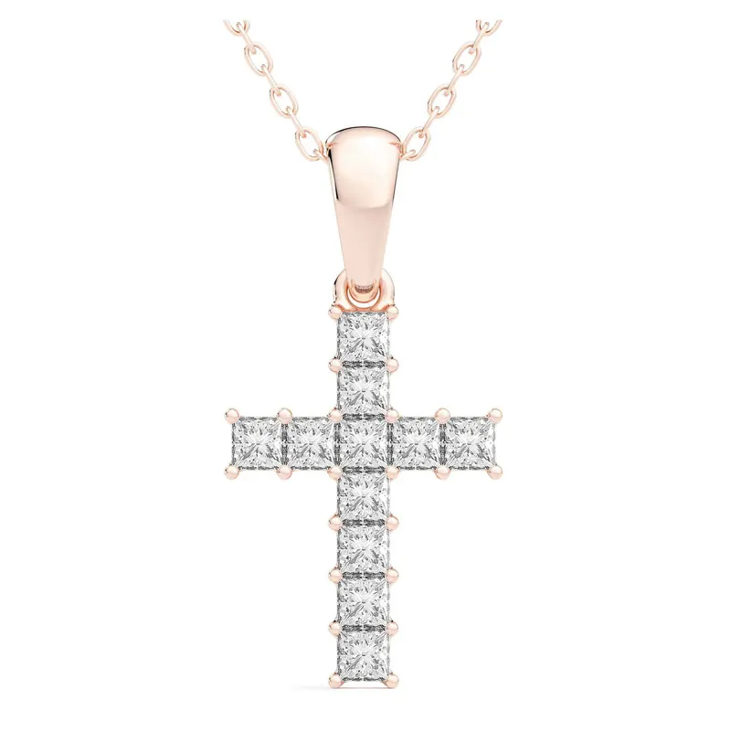 Wisiorek Krzyż 0.33 krt Laboratoryjny Diament 585 Różowe Złoto (14K)