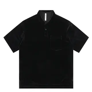 Summer American Retro Pocket Patchwork Short Sleeved Polo Shirt for Men and Women, Loose Silk Velvet Lapel Half Sleeved T-shirt