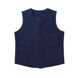Japanese Retro Indigo Dyed Men's Vest - Kendo Fabric, Multi-Pocket, Timeless Style for All Seasons