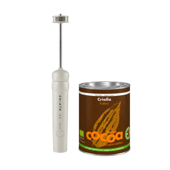 Zestaw: spieniacz do mleka CHiATO nanoPLAY i ekologiczna matcha ceremonialna Moya Matcha Premium – czarny