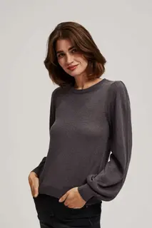 Sweter z bufiastymi rękawami i metaliczną nitką