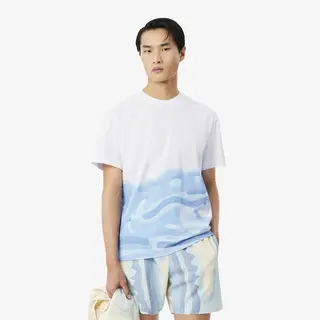 Lacoste Bawełniany T-Shirt Z Nadrukiem Męskie Biały