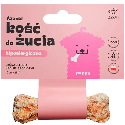 AZANKI Kość hipoalergiczna ze skóry jelenia z królikiem i probiotykiem Puppy - przysmak dla psa - 10cm