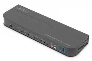 Digitus Przełącznik KVM, 4 portowy, 4K 60Hz, 4x DP IN, 1x DP OUT, 1x HDMI OUT, 2x USB A, 1x Audio IN&OUT