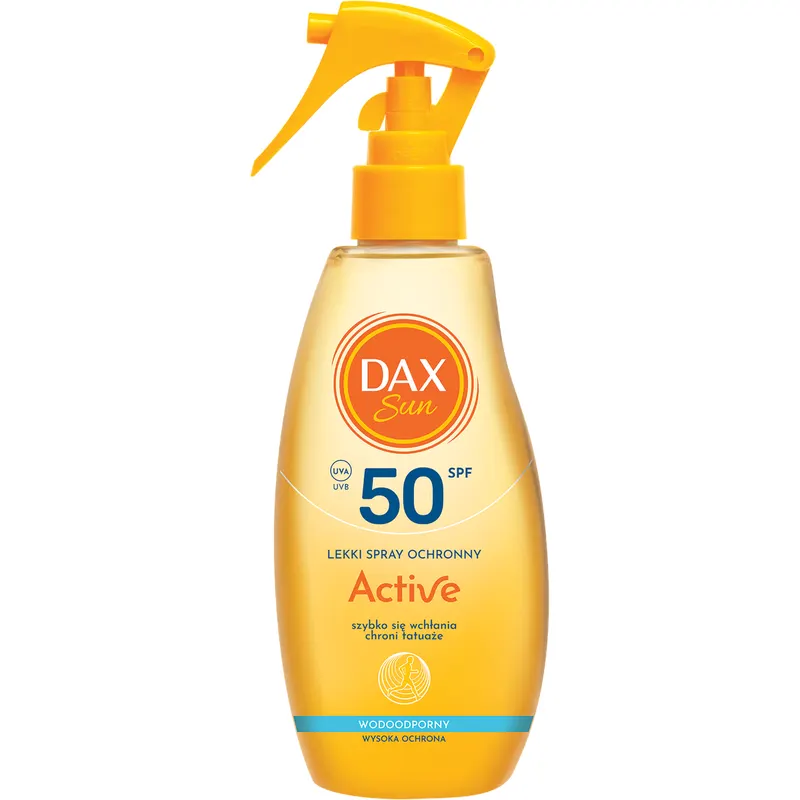 Dax Sun Active lekki spray ochronny SPF 50 z witaminami C i E, ekstraktem z jaśminu i efektem Dry Touch 200 ml