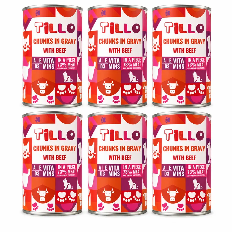 TILLO Kawałki w sosie Wołowina - mokra karma dla kota - 6x415g
