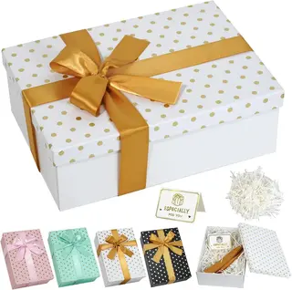 Pudełko na prezent DIY białe w groszki z pokrywką 25x18x8,5 cm