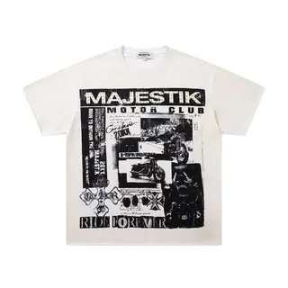MAJESTIK Rock Band Direct Spray Printed Short-Sleeved T-Shirt - Loose Fit Round Neck with Vintage Beaded Design Casual Shirt
