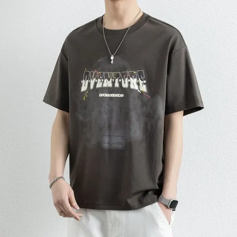 Adventure Print Casual Men's T-Shirt With Letter Design And Breathable Fabric For Daily Wear Summer Style