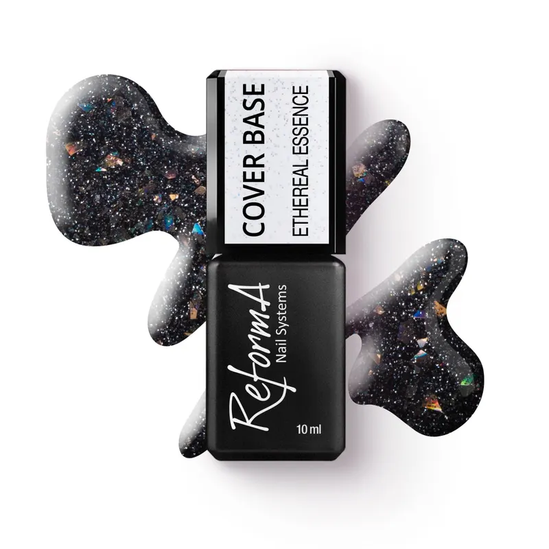 Flashowa, błyszcząca, szara, grafitowa baza hybrydowa z folią i brokatem - Ethereal Essence, 10 ml