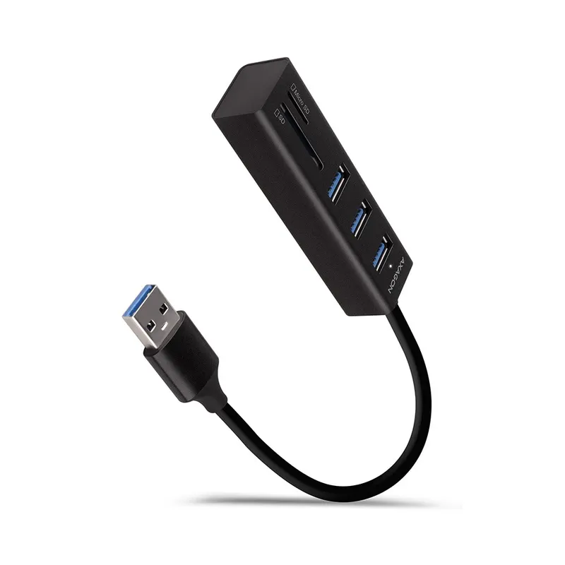 AXAGON HMA-CR3A Wieloportowy hub USB-A, 5Gbps, 3x USB-A, SD/microSD, aluminiowy, kabel 20 cm