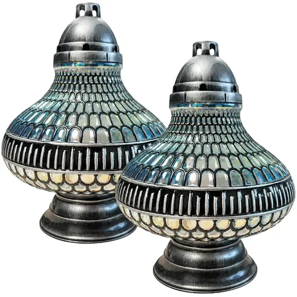Znicz Liora Lampion Witrażowy Szklany Srebrno-Czarny 35 cm 2 sztuki