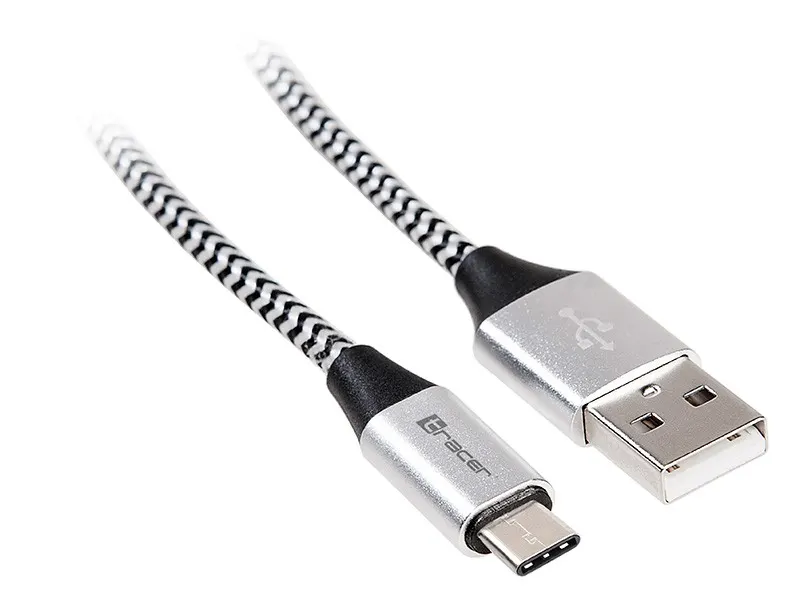 Tracer Kabel USB 2.0 Type-C A męski - C męski 1,0m czarno-srebrny