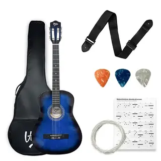 GITARA KLASYCZNA 4/4 DO NAUKI GRY ZESTAW KOSTKI PASEK STRUNY POKROWIEC