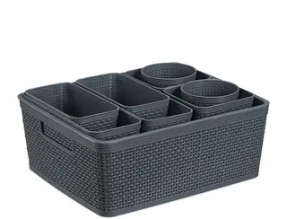 ZESTAW 10 ORGANIZERÓW DO SZUFLAD PLASTIKOWYCH PRZEGRÓD SZARE