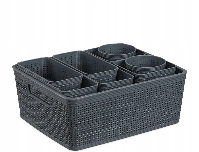 ZESTAW 10 ORGANIZERÓW DO SZUFLAD PLASTIKOWYCH PRZEGRÓD SZARE