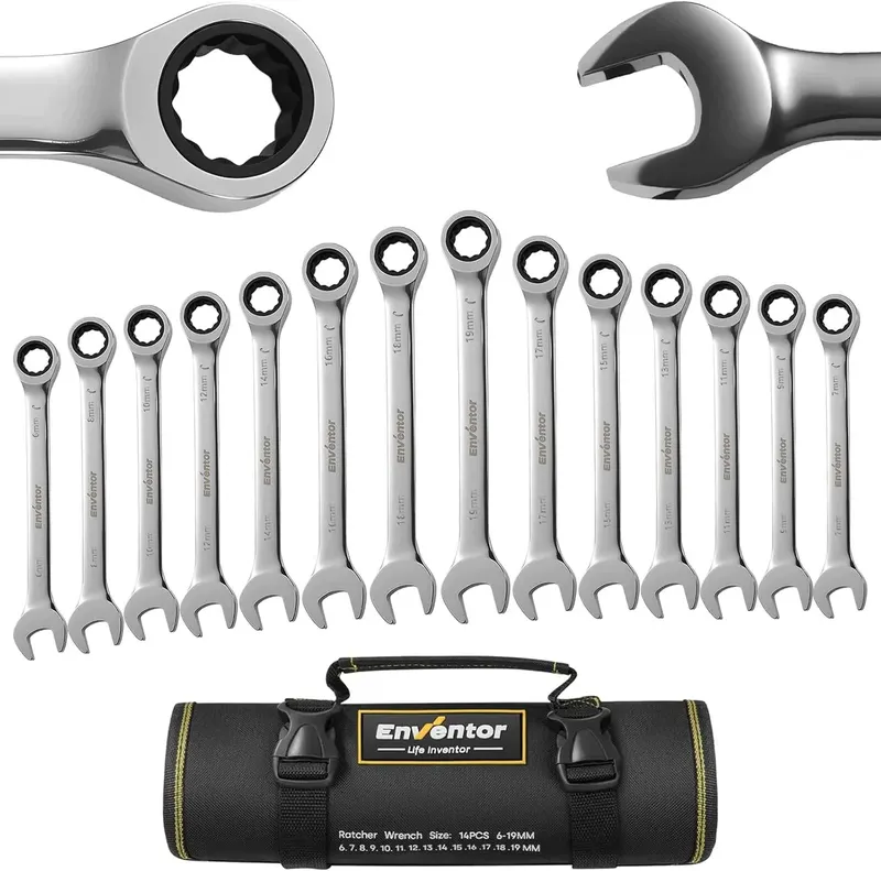 Zestaw kluczy z grzechotką 14 szt. 6-19 mm stal Cr-V torba
