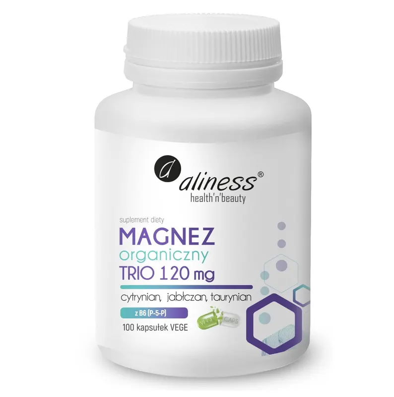 ALINESS Magnez organiczny TRIO 120 mg z B6 (P-5-P) - suplement diety - 100 kapsułek