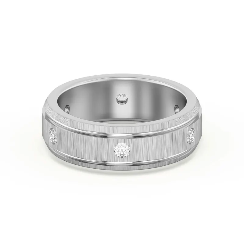 Edged Channel Accented Męska Obrączka Ślubna Laboratoryjny Diament 585 Białe Złoto (14K)