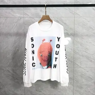 Wasteland Style Doll Printing Tee Hand-painted Spray Dirty Washing Water Kanye West Tops Long Sleeve T-shirt for Men Clothing