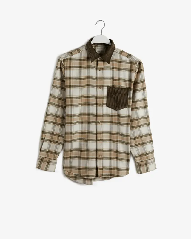 Gant Koszula Męska W Kratkę Z Długim Rękawem Regular Fit Brązowa