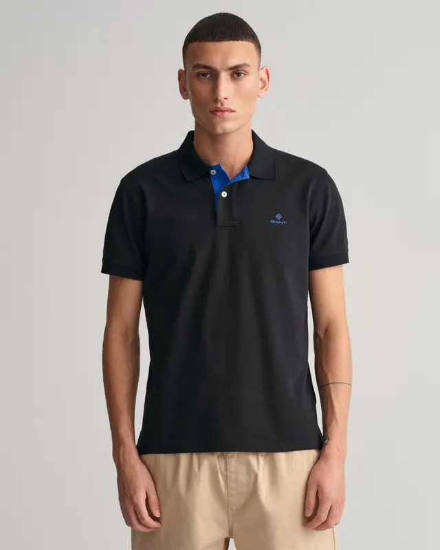 Gant Polo Męski Z Krótkim Rękawem Slim Fit Czarny