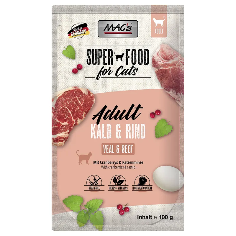 MAC´s Cat Super Food w saszetkach, 12 x 100 g - Cielęcina i wołowina