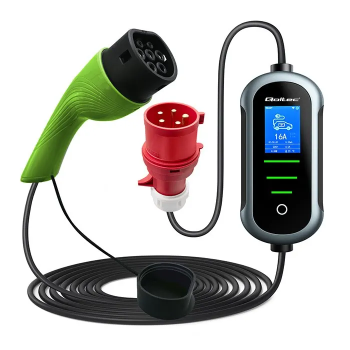 Qoltec Ładowarka do samochodu elektrycznego EV i hybryd | 11kW | 400V | CEE 16A | Wi-Fi | LCD | 5m